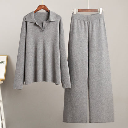 ✨Knit 2-Piece Set   Polo Collar Pullover + Wide-Leg Pants   Euro-American Autumn/Winter Style   Cross-Border Bestseller   Buy 2 Free Shipping🔥✨