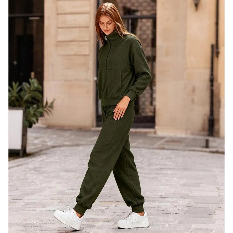 🏃‍♀️ Soft 2-Piece Jogger Set — Half-Zip Sweatshirt & Sweatpants