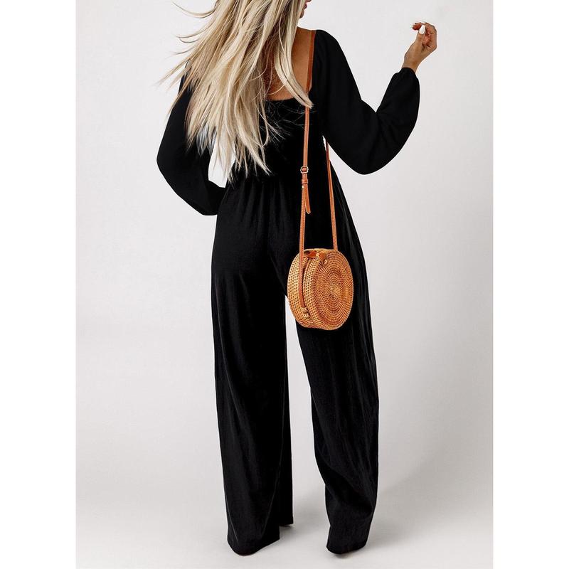 🔥Women's Casual Loose Wide-Leg Jumpsuit – Long Sleeve One-Piece Romper with Pockets