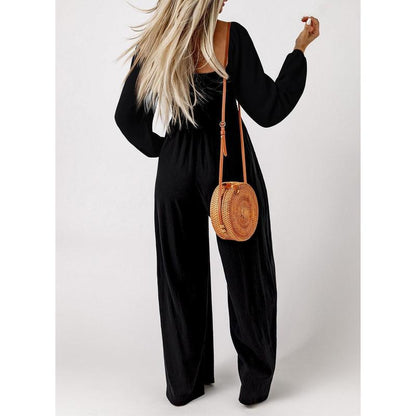 🔥Women's Casual Loose Wide-Leg Jumpsuit – Long Sleeve One-Piece Romper with Pockets