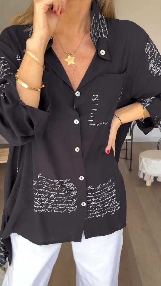 CLEARANCE Letter Print Fashion Lapel Shirt