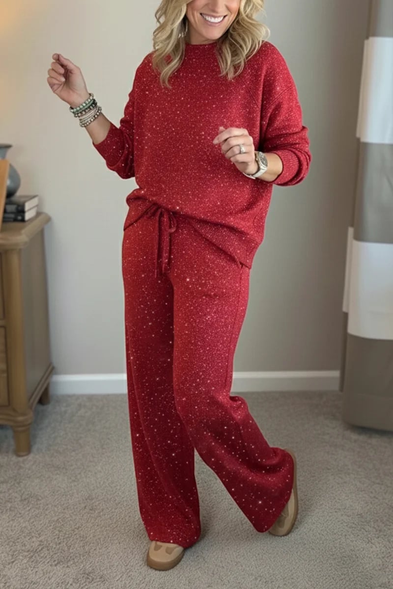 🎄 New Arrival 🔥 Cozy Shimmer Travel Set – Crew Neck Sweatshirt & Pants