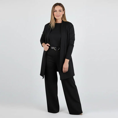 ⏰Elegant 3-piece set including a long cardigan, top and trousers💞