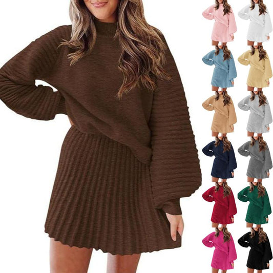 🔥 50% OFF TODAY ✨ Women's Mock Neck Knit Skirt Set