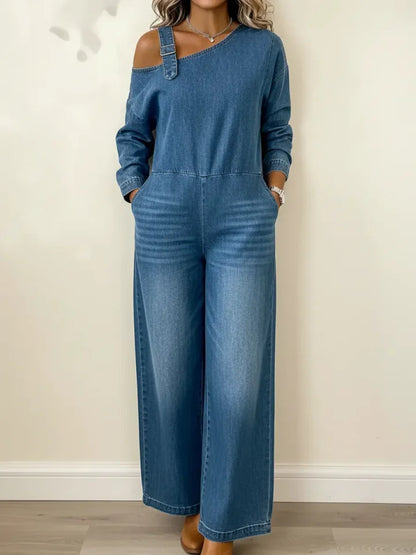 📦📦 New Arrivals🔥 Women's Fashionable Off the Shoulder Denim Jumpsuit