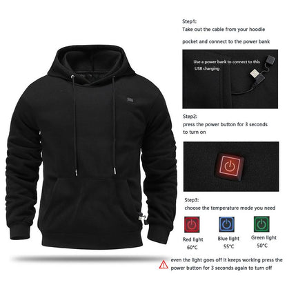 🔥Men's Smart Heated Hoodie - USB Powered, ✨5-Zone Heating, 3-Speed Warmth for Winter