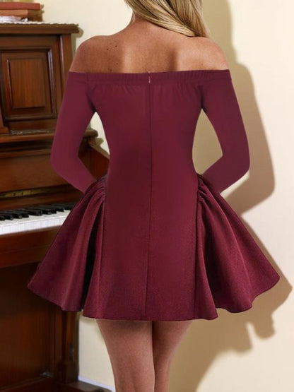 💃 Party Holiday Essential: Women's Plain Off-Shoulder A-Line Long Sleeve Dress