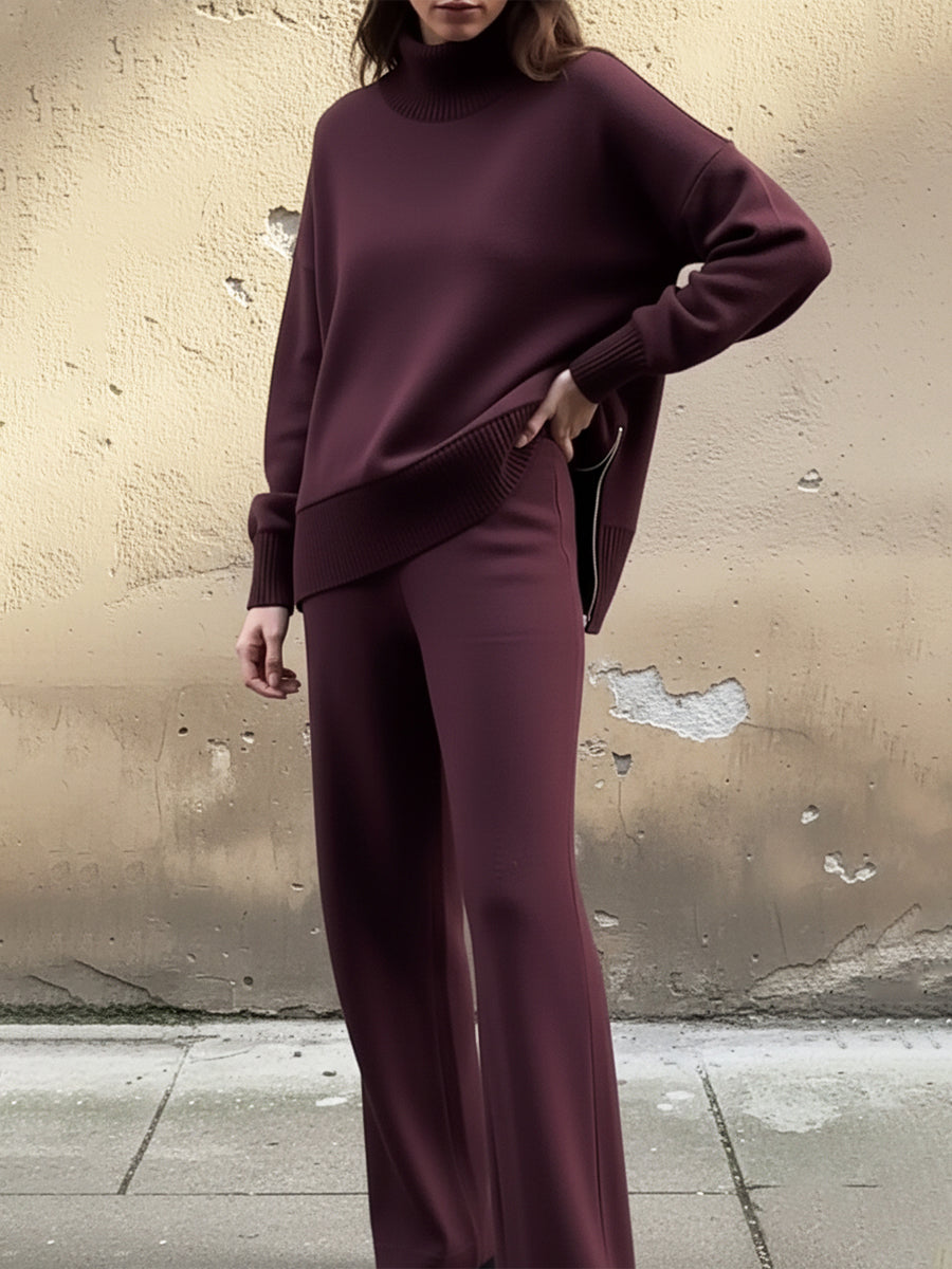 📦📦New Arrivals🔥Casual Travel Stand Collar Side Zipper Top Straight Pants Two-Piece Set