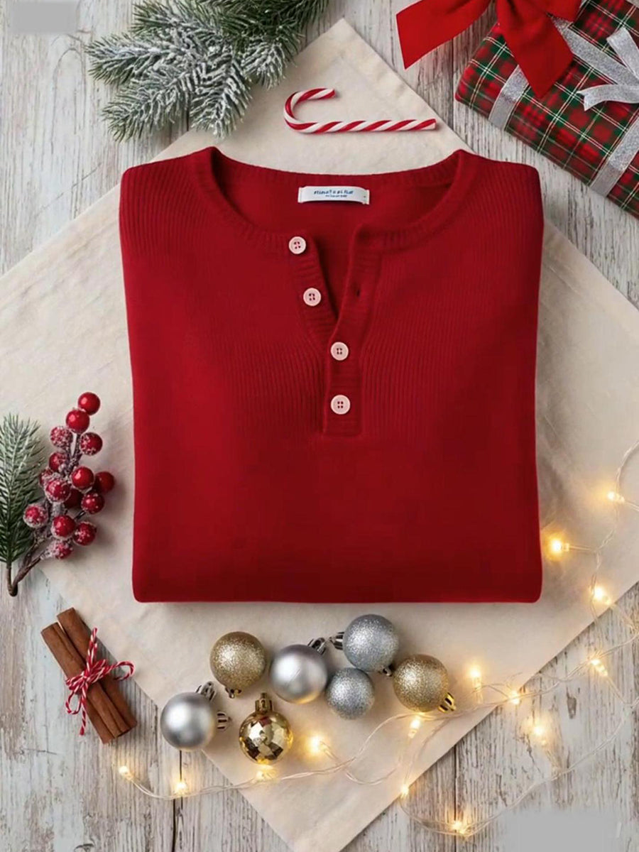 🎄✨️Buy 2 PCS for free shipping🎄Women's Soft Solid Color Henley Collar Sweater Top