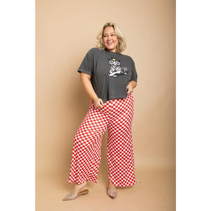 Womens Checkered Pants - Red