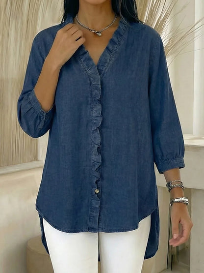 📦📦CLEARANCE SALE🔥Women's Casual Denim V-Neck Ruffled Shirt