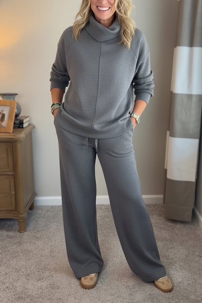 🎁New Arrivals🔥 Cozy Travel Cowl Neck Sweatshirt and Pant 2 Piece Sets