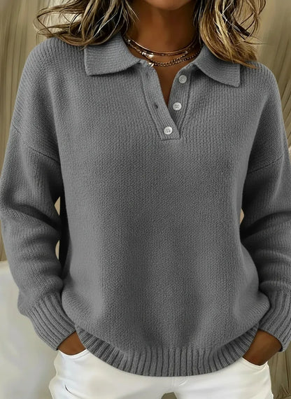 🎄Buy 2 Get Free Shipping - Classic Polo Neck Button-Down Solid Color Sweater Top