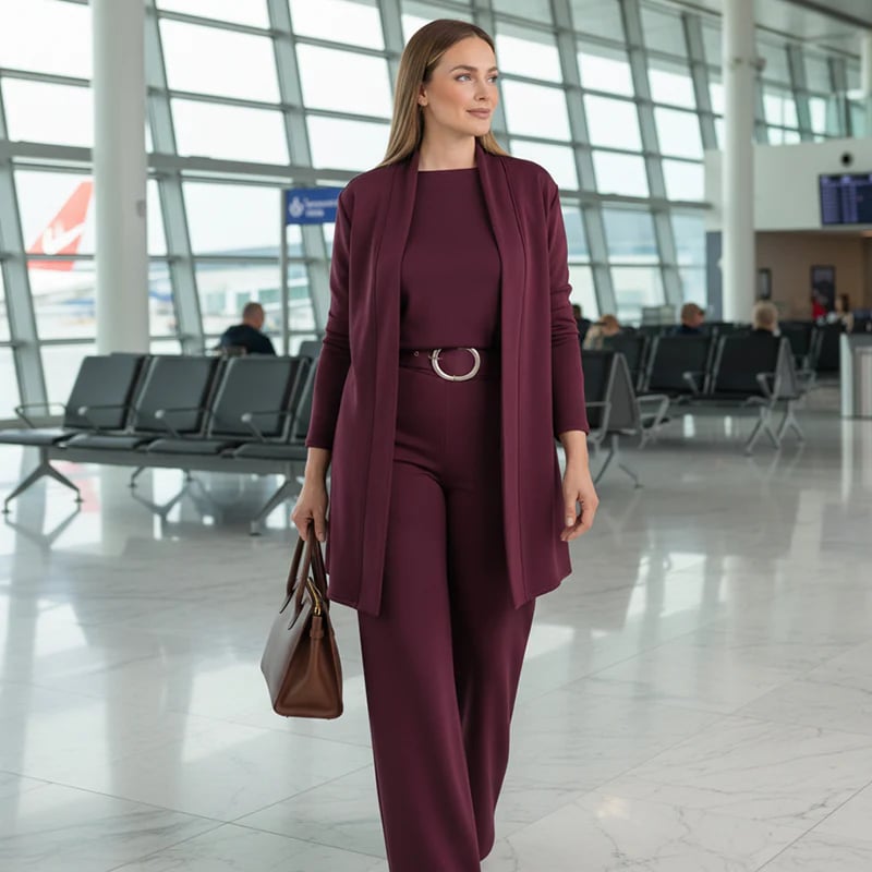 ⏰Elegant 3-piece set including a long cardigan, top and trousers💞