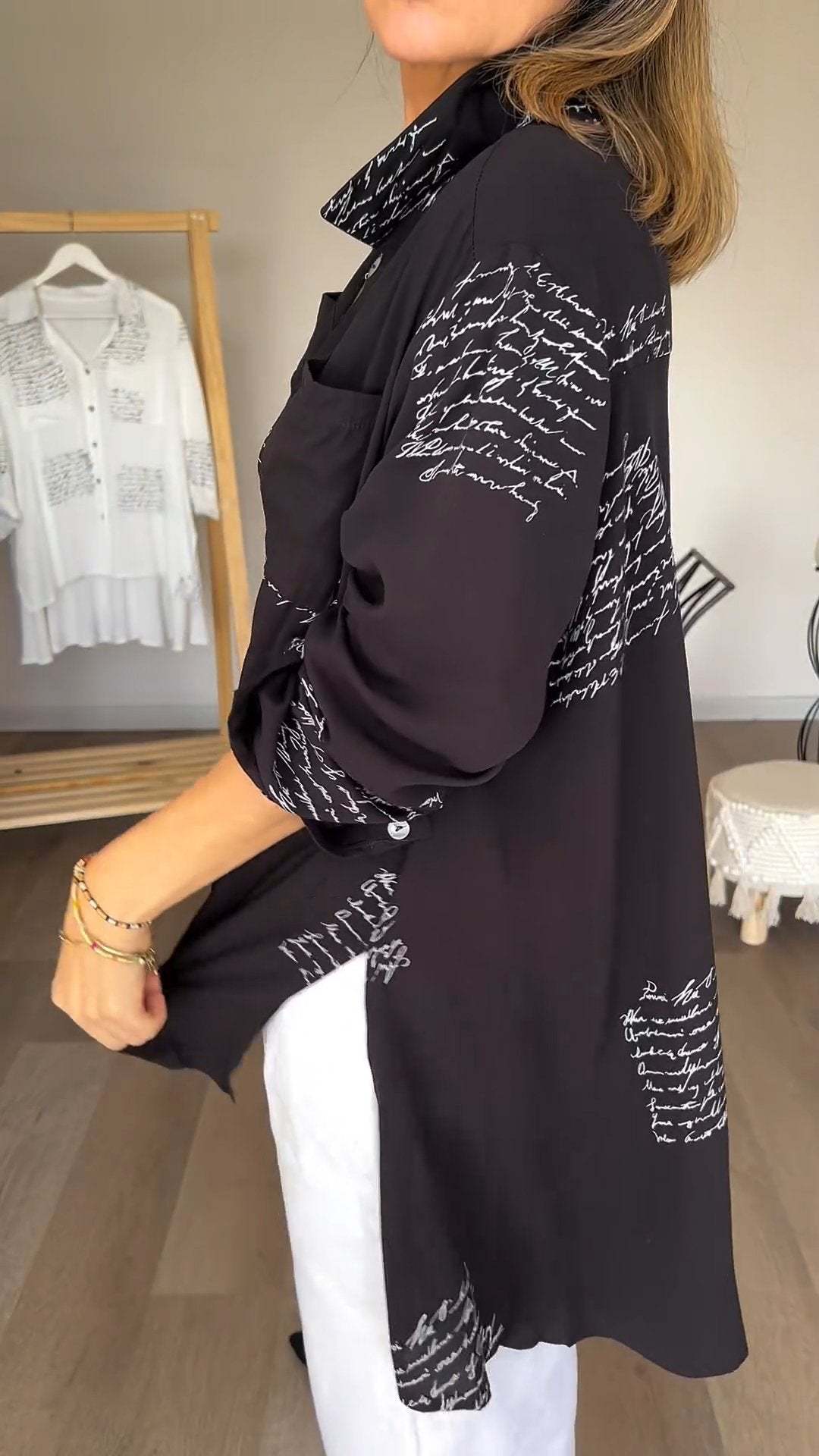 CLEARANCE Letter Print Fashion Lapel Shirt