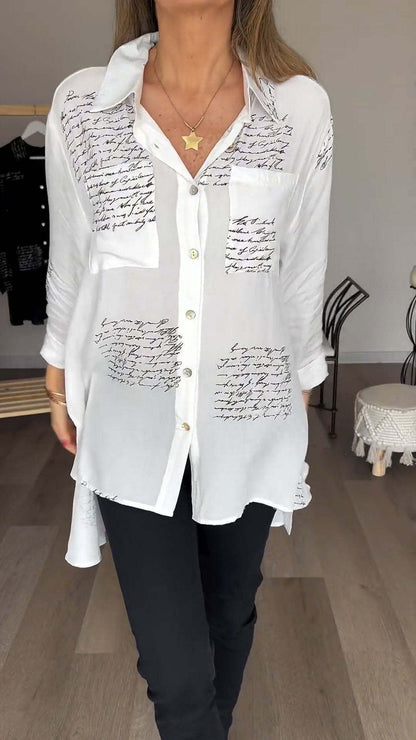 CLEARANCE Letter Print Fashion Lapel Shirt
