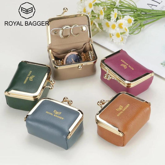 👑 Retro Genuine Leather Jewelry Storage Box (Kiss Lock)