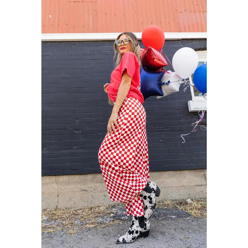 Womens Checkered Pants - Red