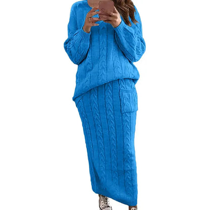 ❄️✨ Women's Winter Chunky Cable Knit Long Skirt & Sweater Set – Stay Warm & Stylish This Season! 🧶🍂