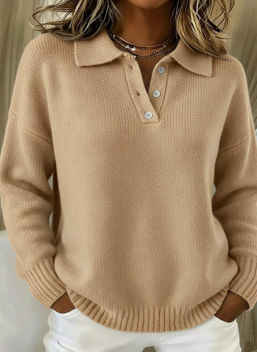 📦Buy 2 PCS free shipping🎄Classic Polo Neck Button-Down Solid Color Sweater Top