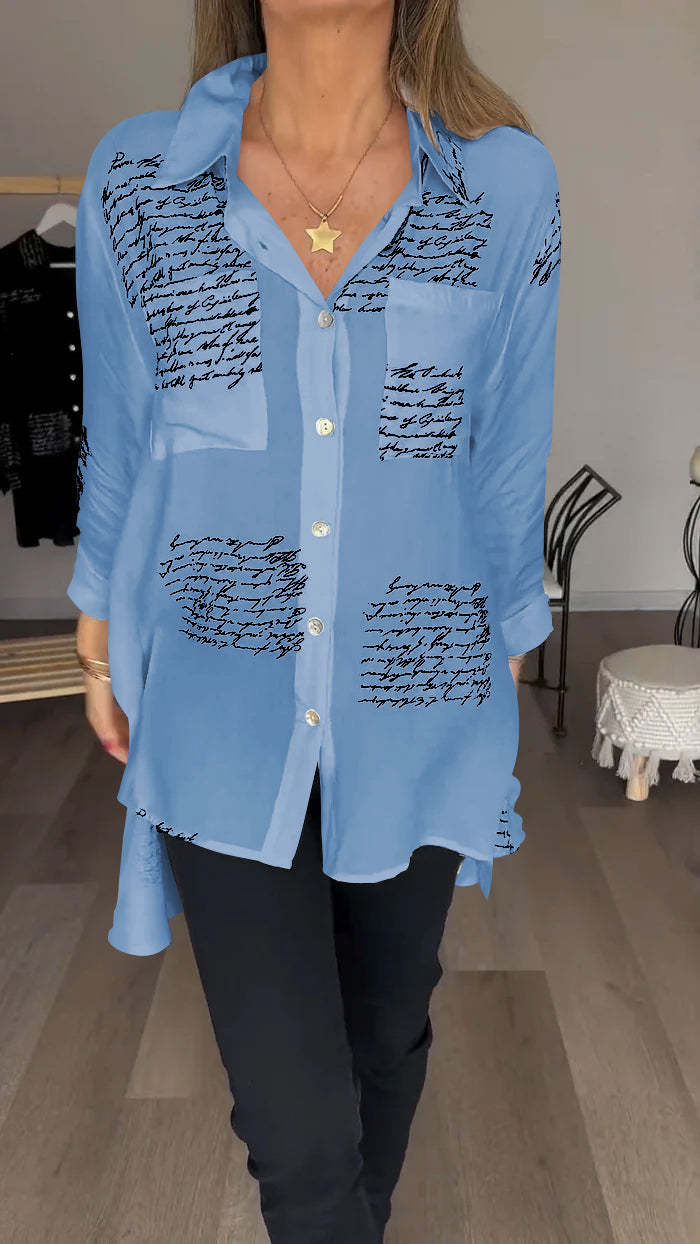 CLEARANCE Letter Print Fashion Lapel Shirt
