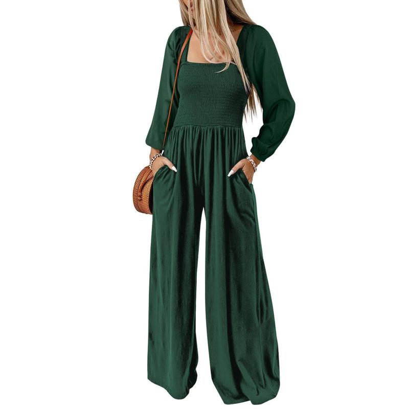 🔥Women's Casual Loose Wide-Leg Jumpsuit – Long Sleeve One-Piece Romper with Pockets