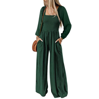 🔥Women's Casual Loose Wide-Leg Jumpsuit – Long Sleeve One-Piece Romper with Pockets