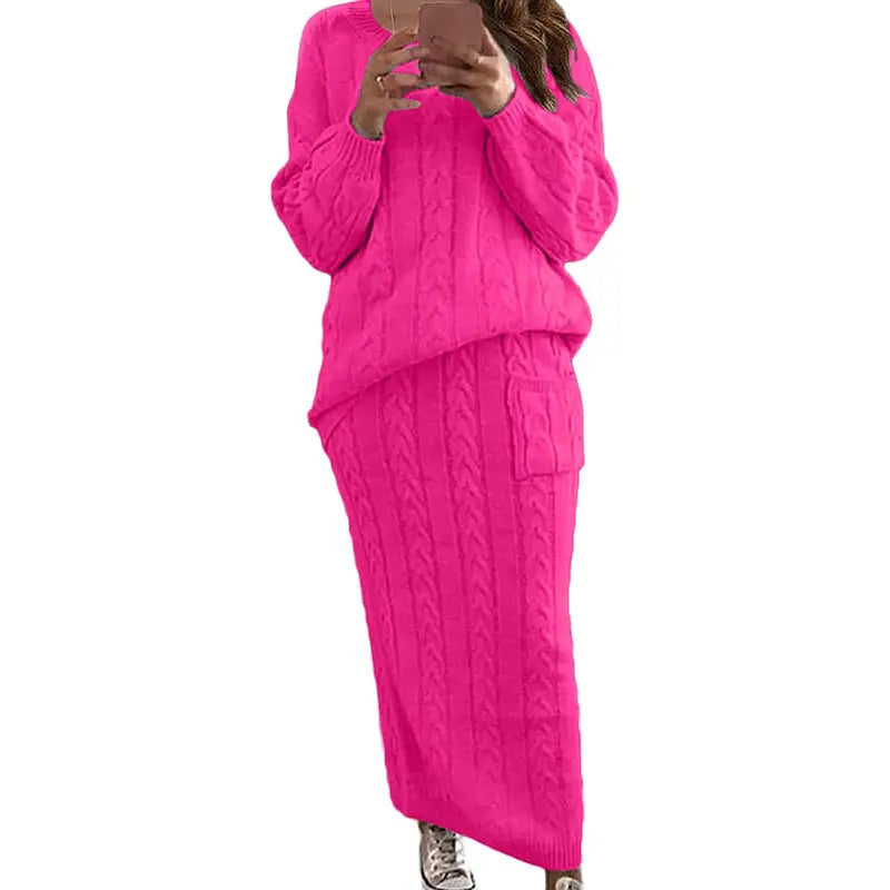 ❄️✨ Women's Winter Chunky Cable Knit Long Skirt & Sweater Set – Stay Warm & Stylish This Season! 🧶🍂
