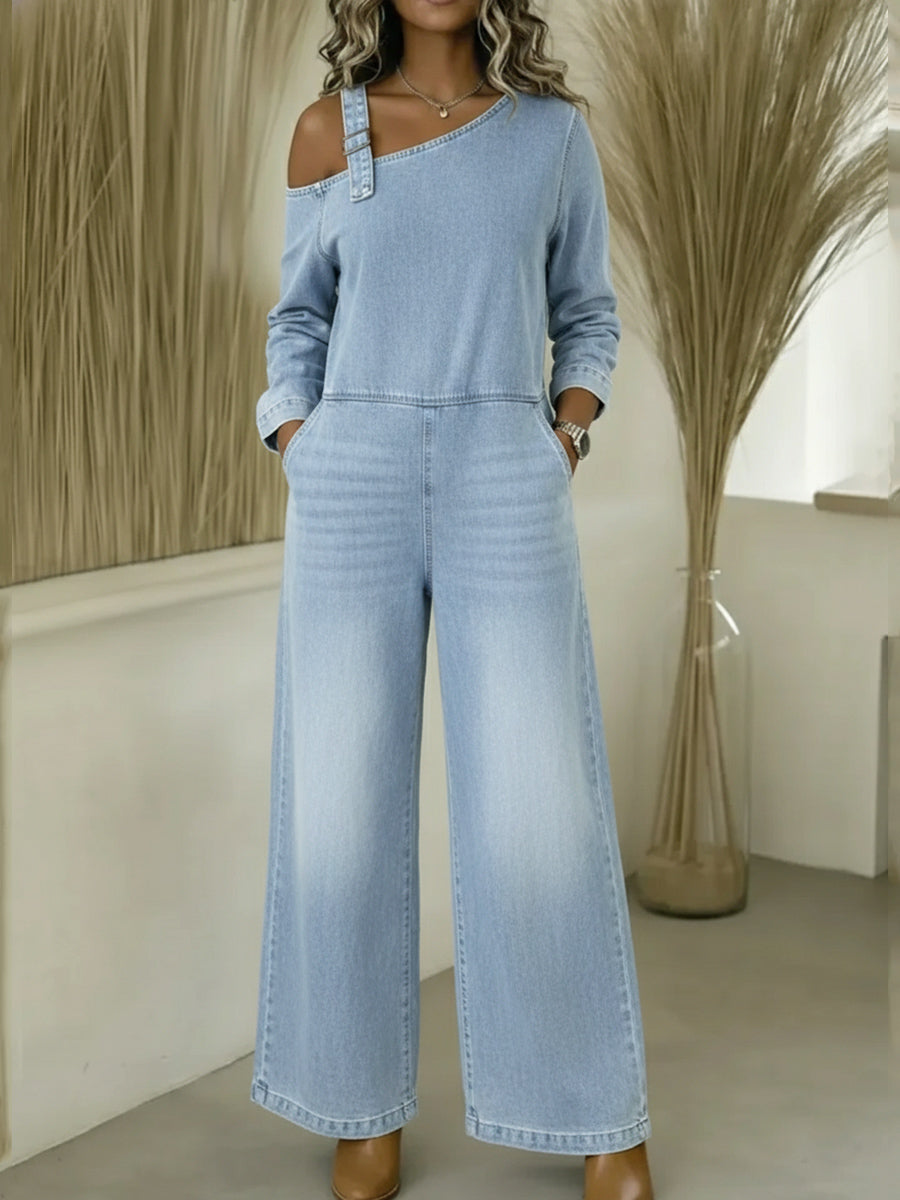 📦📦 New Arrivals🔥 Women's Fashionable Off the Shoulder Denim Jumpsuit