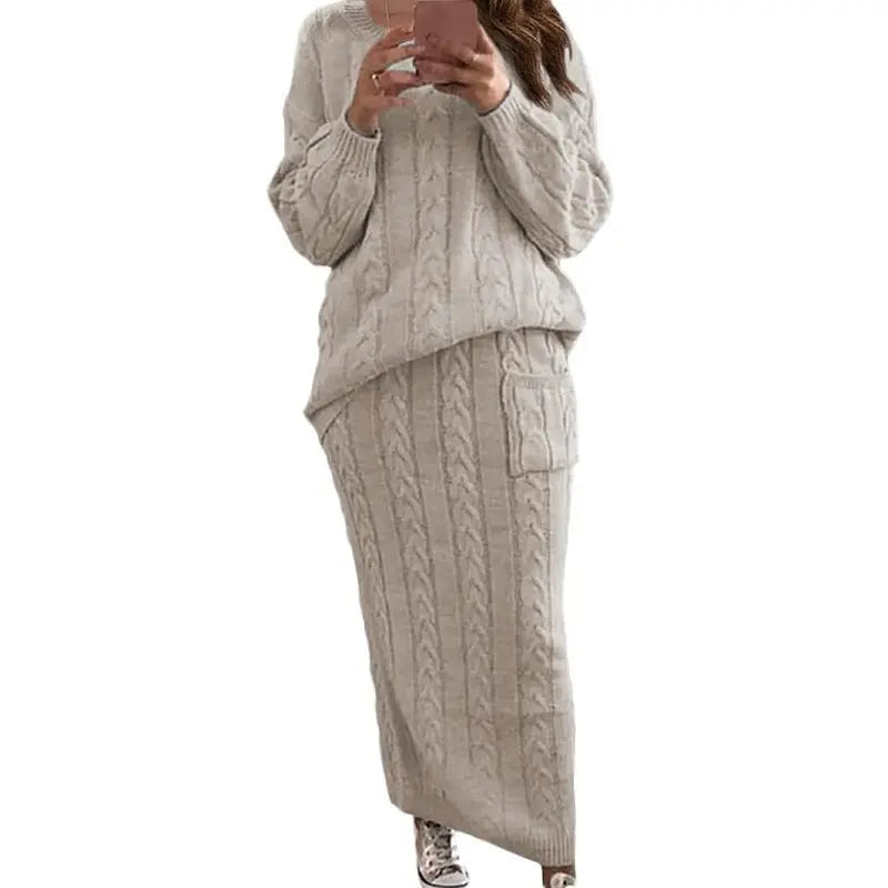 ❄️✨ Women's Winter Chunky Cable Knit Long Skirt & Sweater Set – Stay Warm & Stylish This Season! 🧶🍂
