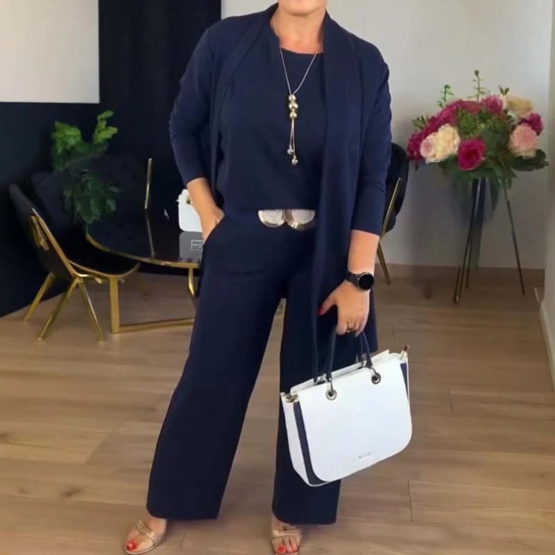 ⏰Elegant 3-piece set including a long cardigan, top and trousers💞