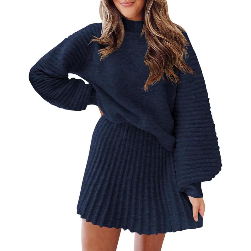 🔥 50% OFF TODAY ✨ Women's Mock Neck Knit Skirt Set
