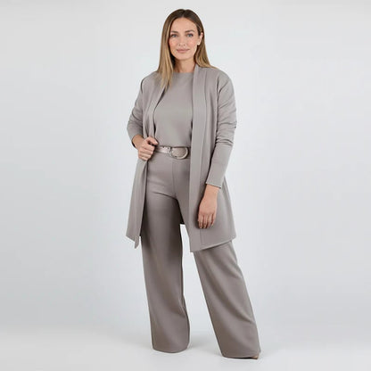 ⏰Elegant 3-piece set including a long cardigan, top and trousers💞