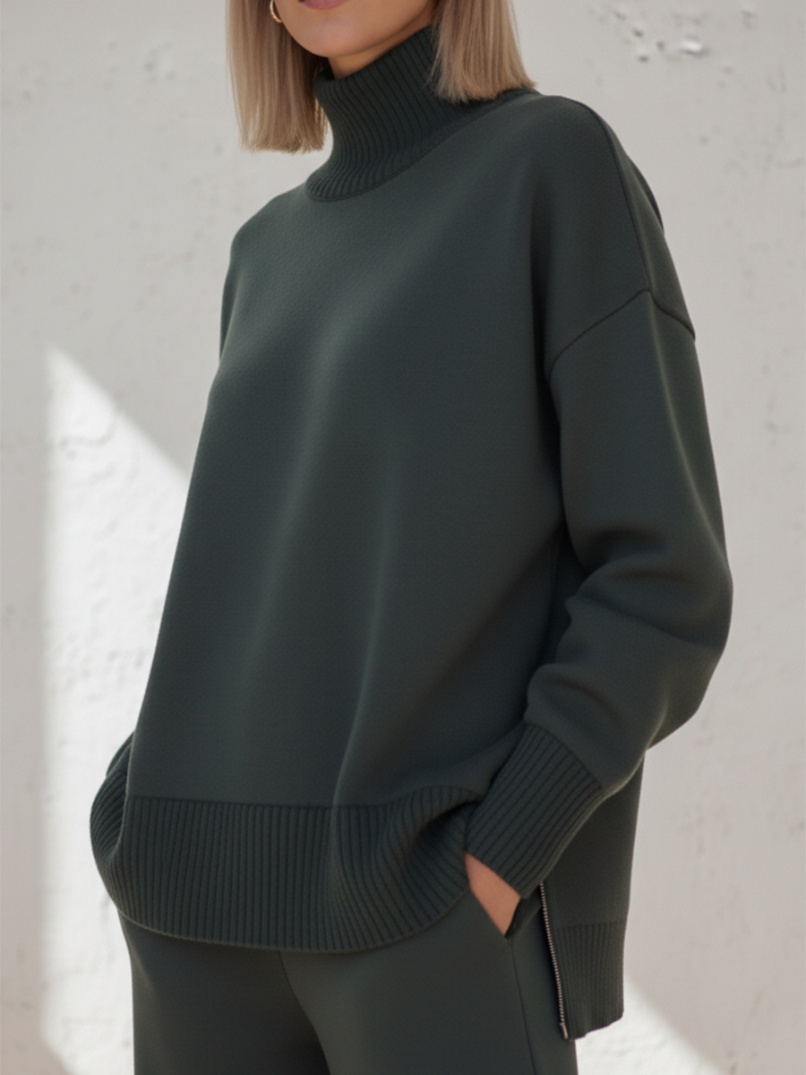 🎄✨️Free Shipping🎄Casual Travel Stand Collar Side Zipper Top Straight Pants Two-Piece Set
