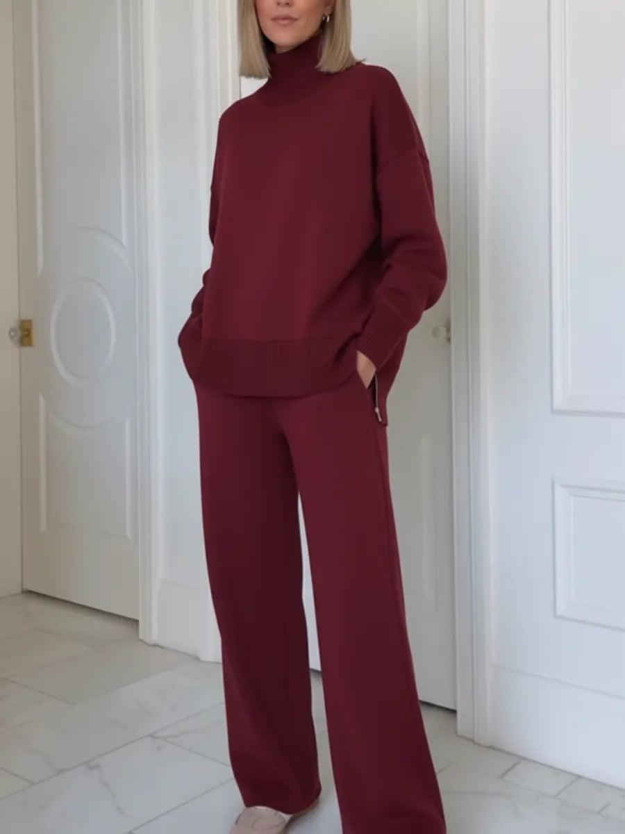 🎄✨️Free Shipping🎄Casual Travel Stand Collar Side Zipper Top Straight Pants Two-Piece Set