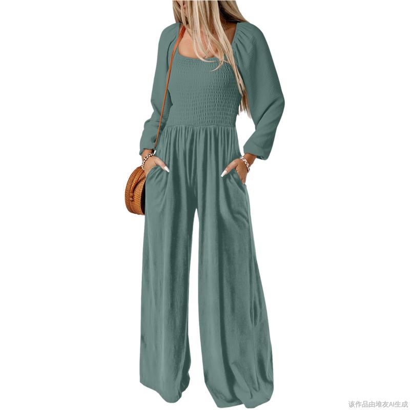 🔥Women's Casual Loose Wide-Leg Jumpsuit – Long Sleeve One-Piece Romper with Pockets