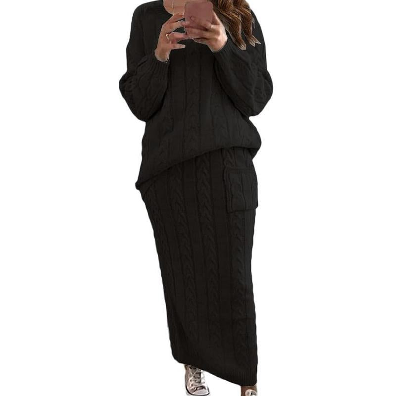 ❄️✨ Women's Winter Chunky Cable Knit Long Skirt & Sweater Set – Stay Warm & Stylish This Season! 🧶🍂