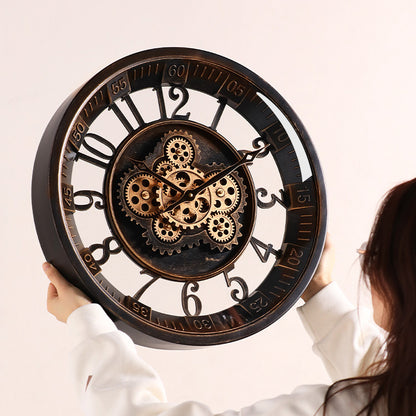 promotion! 🕰️ New French retro gear mechanical wall clock, light luxury art living room high-end decoration clock ⏳