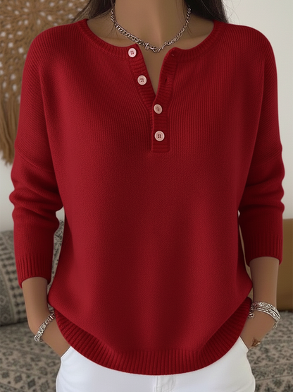🎄✨️Buy 2 PCS for free shipping🎄Women's Soft Solid Color Henley Collar Sweater Top