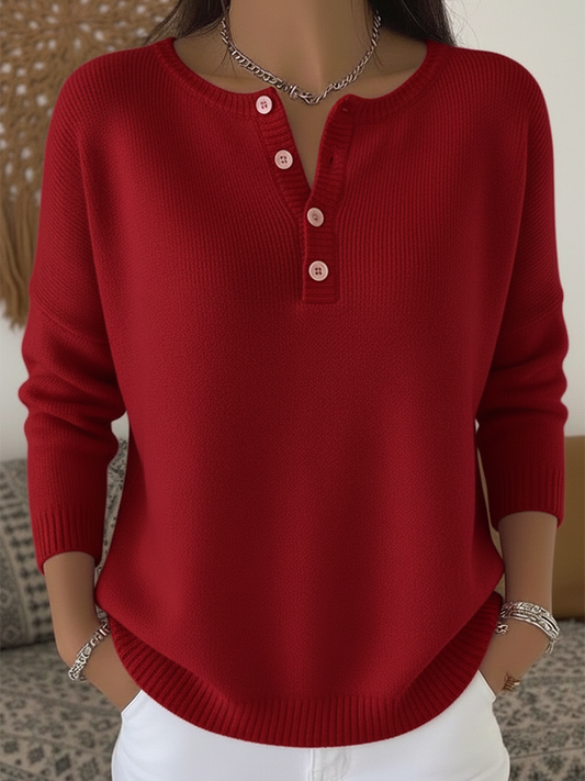 🎄✨️Buy 2 PCS for free shipping🎄Women's Soft Solid Color Henley Collar Sweater Top