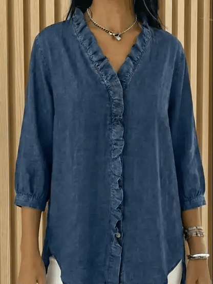 📦📦CLEARANCE SALE🔥Women's Casual Denim V-Neck Ruffled Shirt