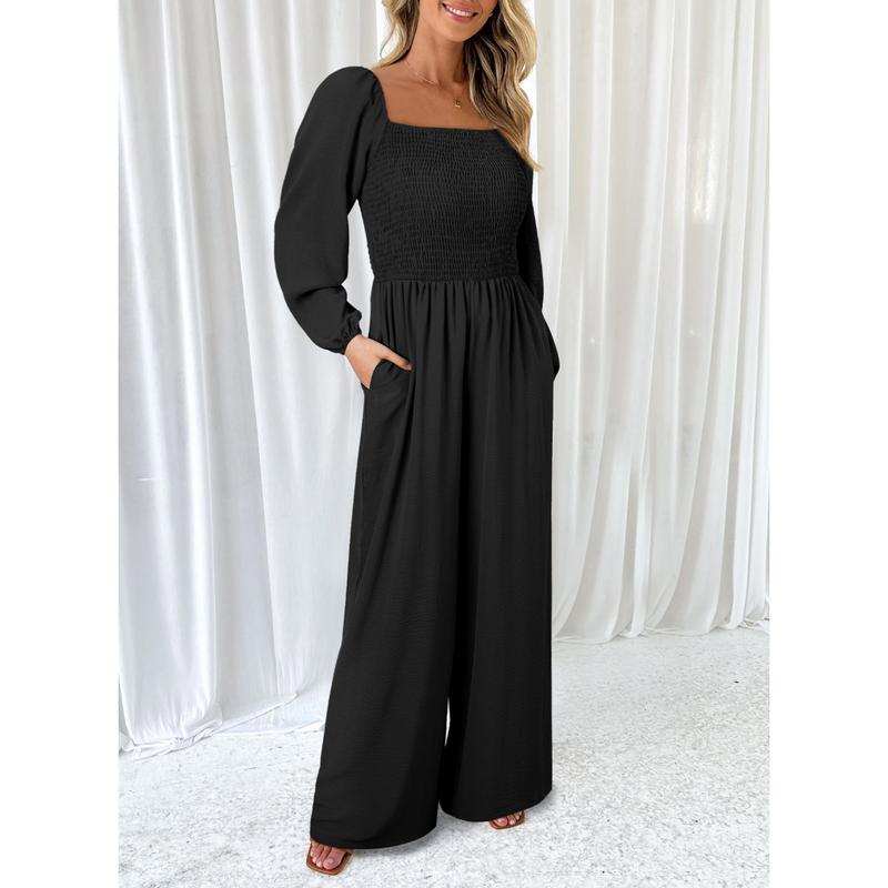 🔥Women's Casual Loose Wide-Leg Jumpsuit – Long Sleeve One-Piece Romper with Pockets