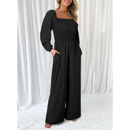🔥Women's Casual Loose Wide-Leg Jumpsuit – Long Sleeve One-Piece Romper with Pockets