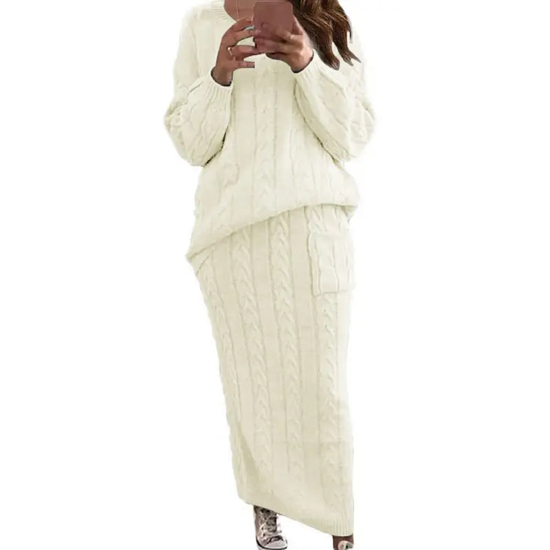 ❄️✨ Women's Winter Chunky Cable Knit Long Skirt & Sweater Set – Stay Warm & Stylish This Season! 🧶🍂