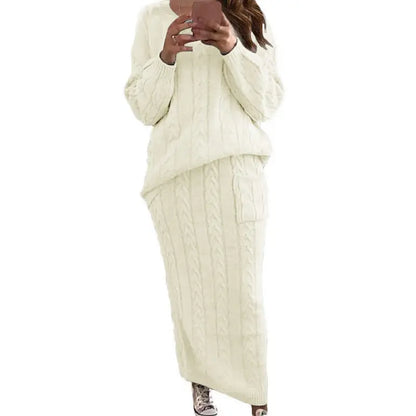 ❄️✨ Women's Winter Chunky Cable Knit Long Skirt & Sweater Set – Stay Warm & Stylish This Season! 🧶🍂