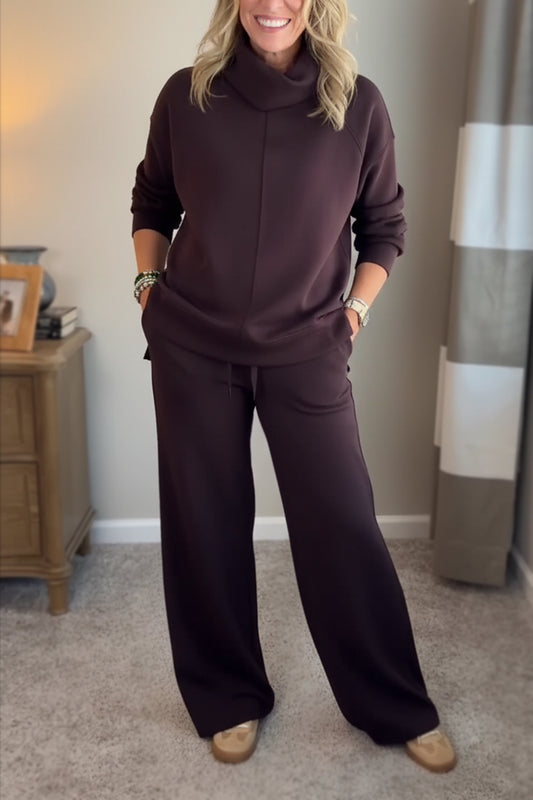 🎁New Arrivals🔥 Cozy Travel Cowl Neck Sweatshirt and Pant 2 Piece Sets
