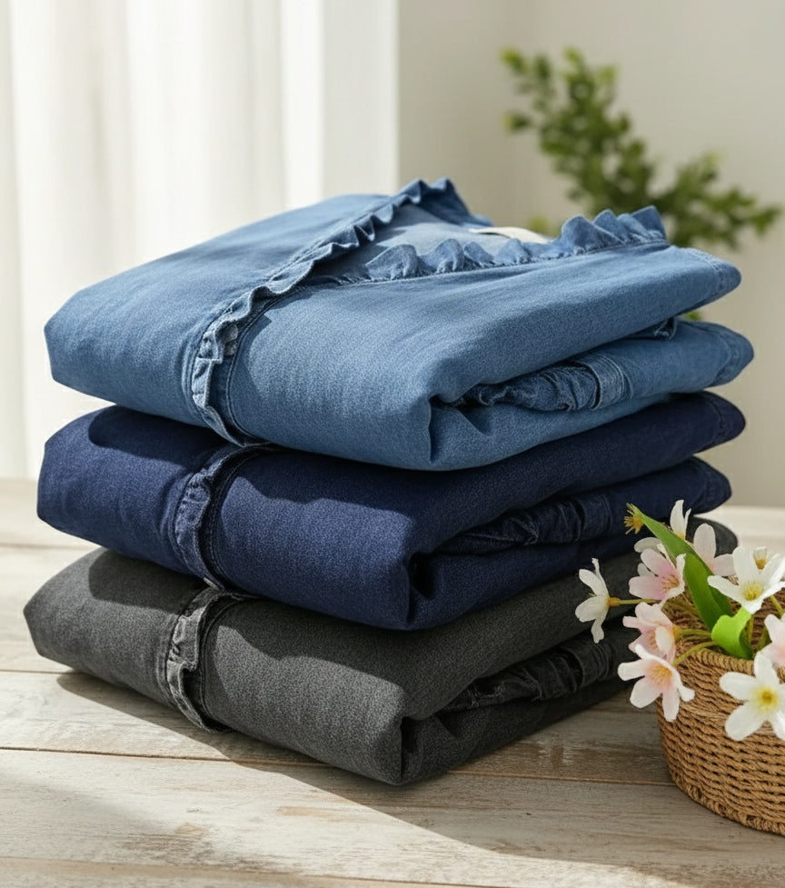 🎁New Arrivals🔥 Women's Casual Denim V-Neck Ruffled Shirt
