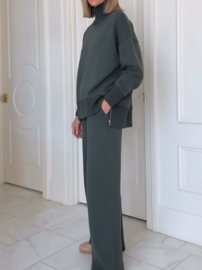 🎄✨️Free Shipping🎄Casual Travel Stand Collar Side Zipper Top Straight Pants Two-Piece Set