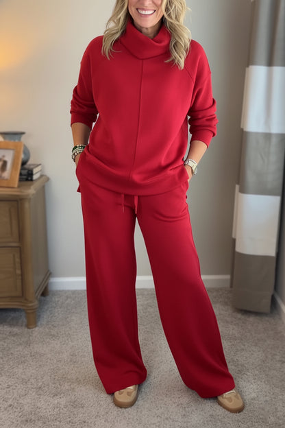 🎁New Arrivals🔥 Cozy Travel Cowl Neck Sweatshirt and Pant 2 Piece Sets