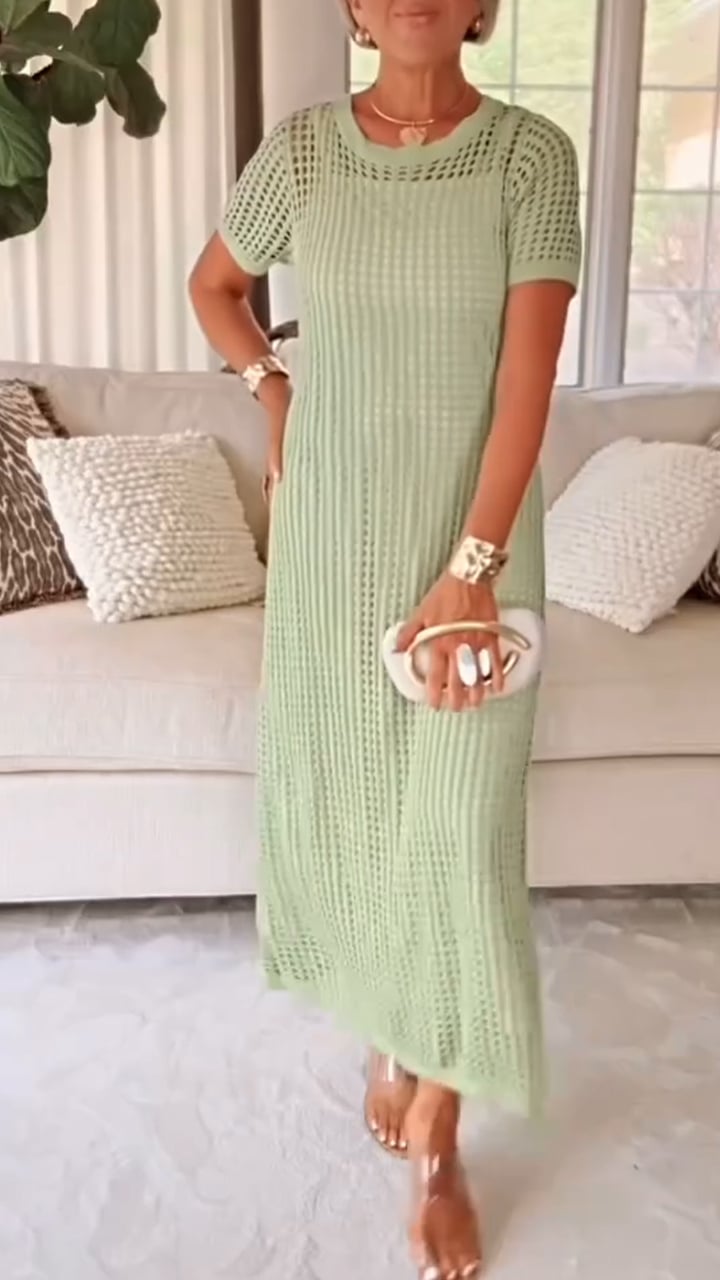 🤩🤩Elegant Knit Mesh Layered Two-Piece Maxi Dress (Buy 2 Free Shipping)